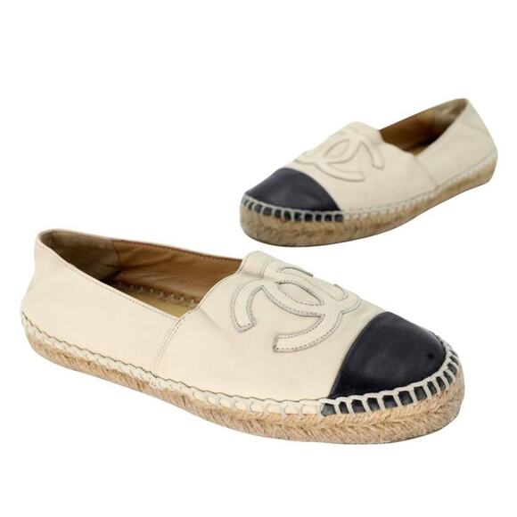 Chanel Espadrille 36 Leather Cap Toe Flats CC-S0225P-0001 - Picture 2 of 11